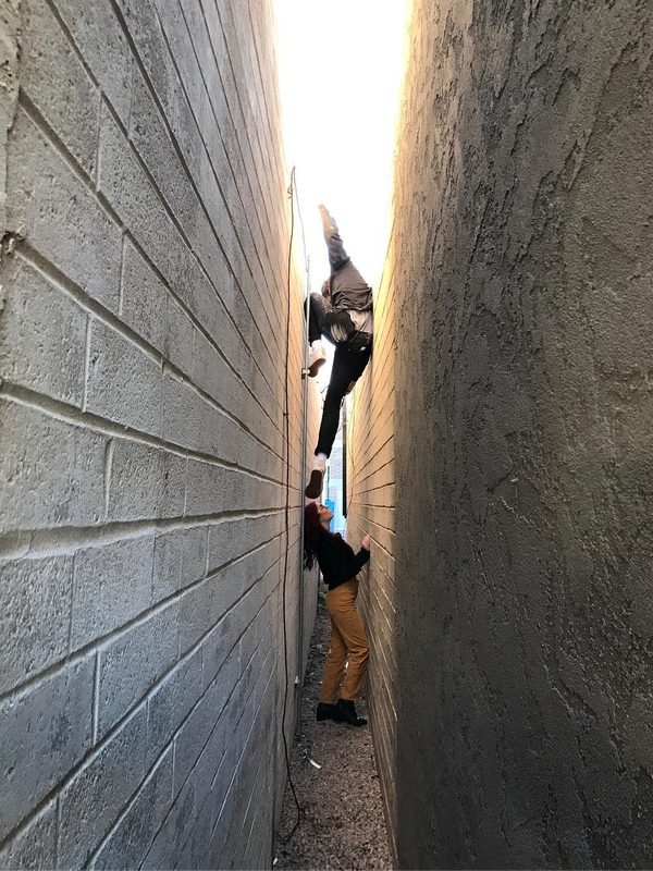 this is a photo @madiharveyy took of me climbing to the top of an alley while i was trying to get a good angl…